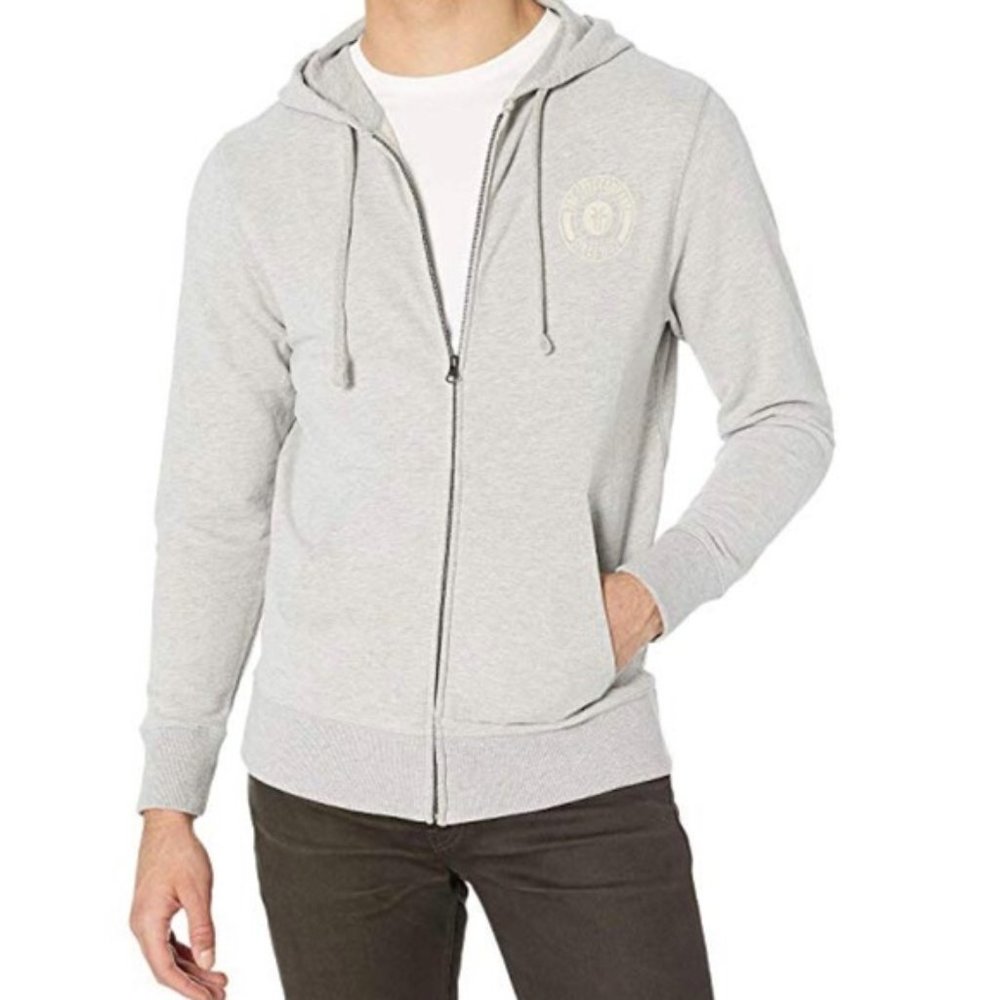 Frye Signature Full Zip Hoodie, Gray, Cream Frye Logo, Size Medium